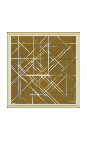 Olive Green Echo Pattern Twill Silk Square Scarf 