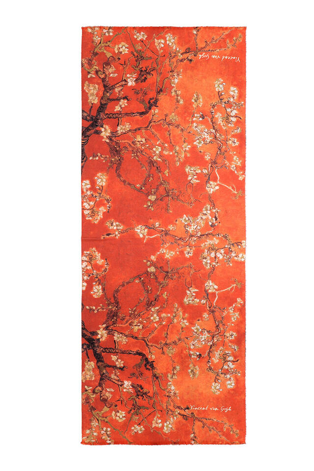 Orange Almond Blossom Pattern Winter Shawl - 4