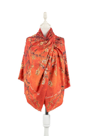 Orange Almond Blossom Pattern Winter Shawl 