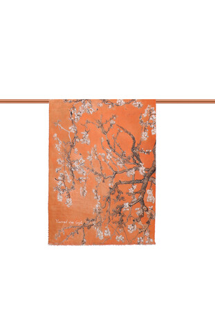 Orange Almond Blossom Pattern Winter Shawl - Thumbnail