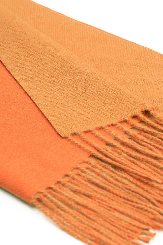 Orange Beige Double Sided Winter Shawl - 4