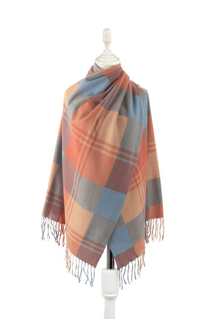 Orange Blue Patterned Winter Shawl 