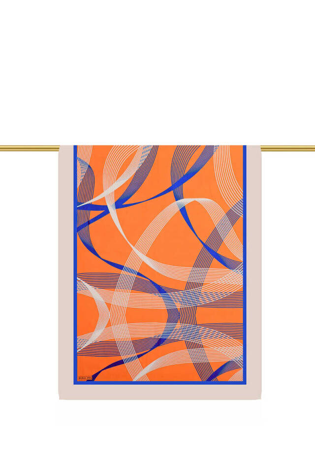 Orange Carousel Pattern Twill Silk Scarf - 2