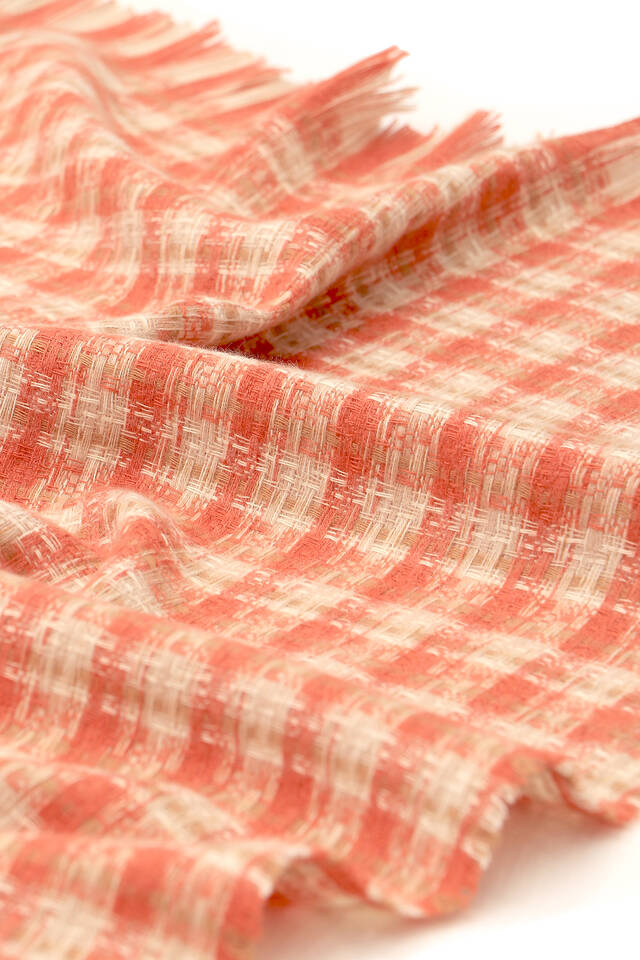 Orange Cream Plaid Pattern Winter Shawl - 4