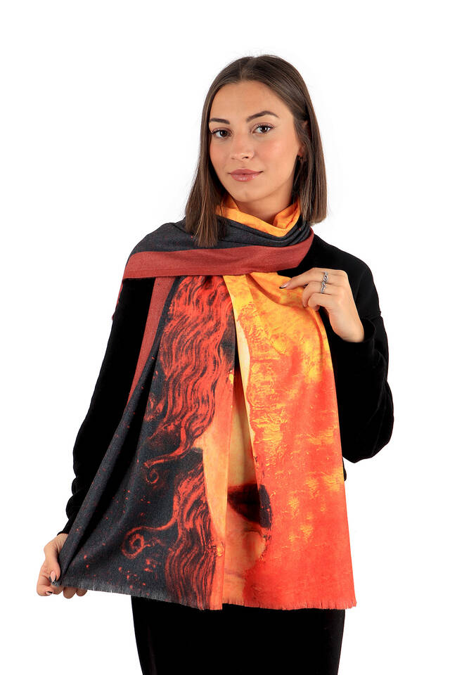 Orange Crying Woman Winter Shawl - 2