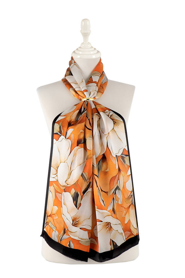Orange Daffodil Pattern Silk Foulard - 2