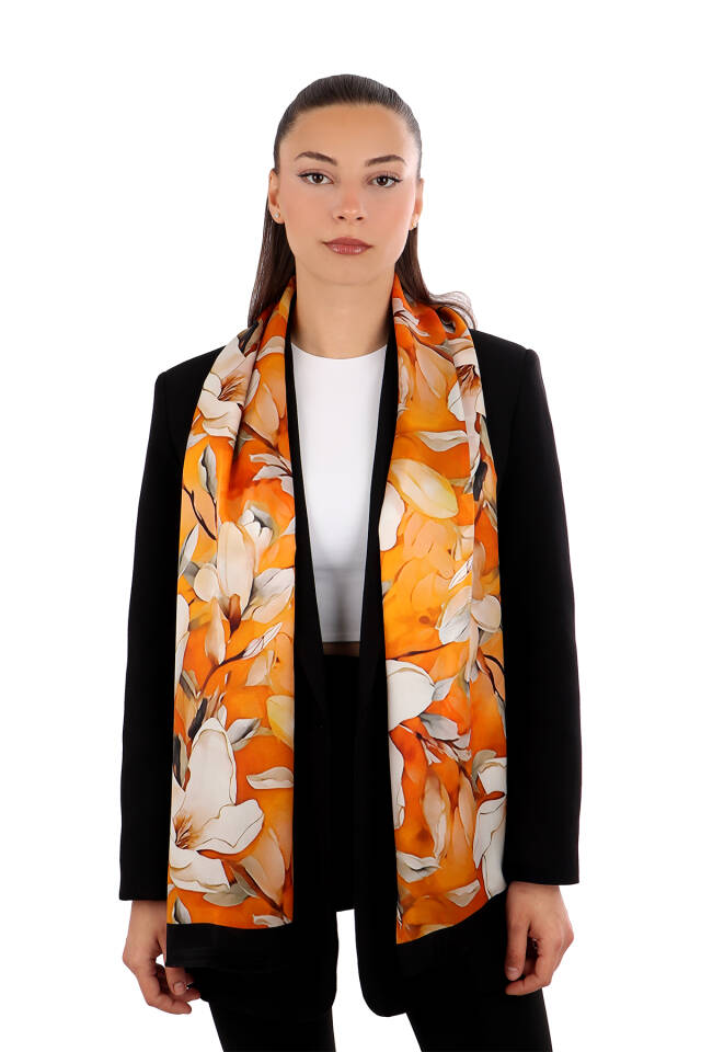 Orange Daffodil Pattern Silk Foulard 