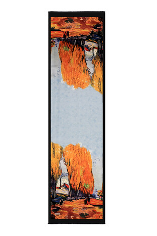Orange Fall Pattern Silk Foulard - Thumbnail