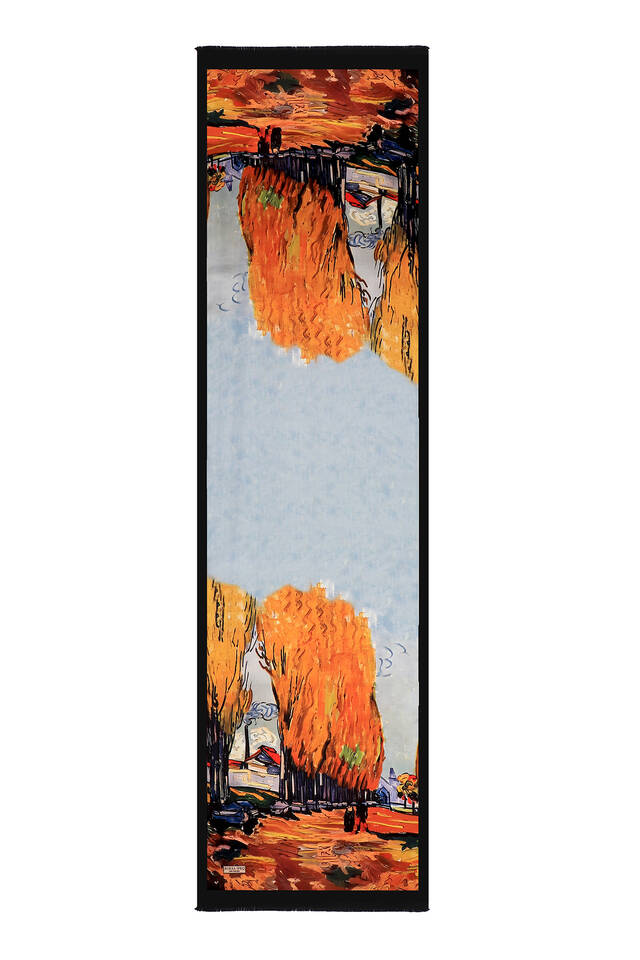 Orange Fall Pattern Silk Foulard - 4