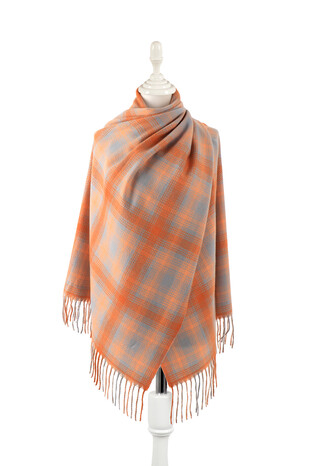 Orange Gray Patterned Winter Shawl 