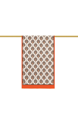 Orange Hatai Pattern Silk Foulard - Thumbnail