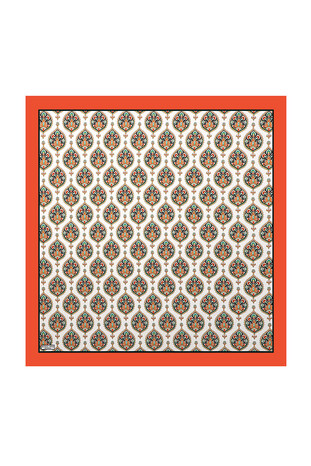 Orange Hatai Pattern Silk Square Scarf 