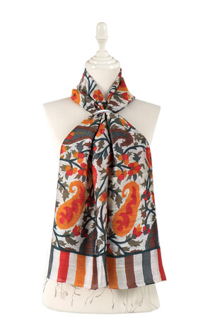 Orange Kani Pattern Silk Foulard - Thumbnail