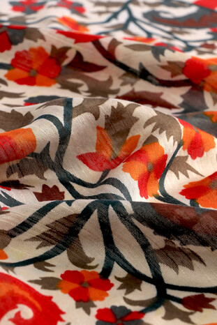 Orange Kani Pattern Silk Foulard - Thumbnail