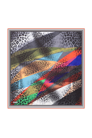 Orange Leopard Pattern Soft Square Scarf - Thumbnail