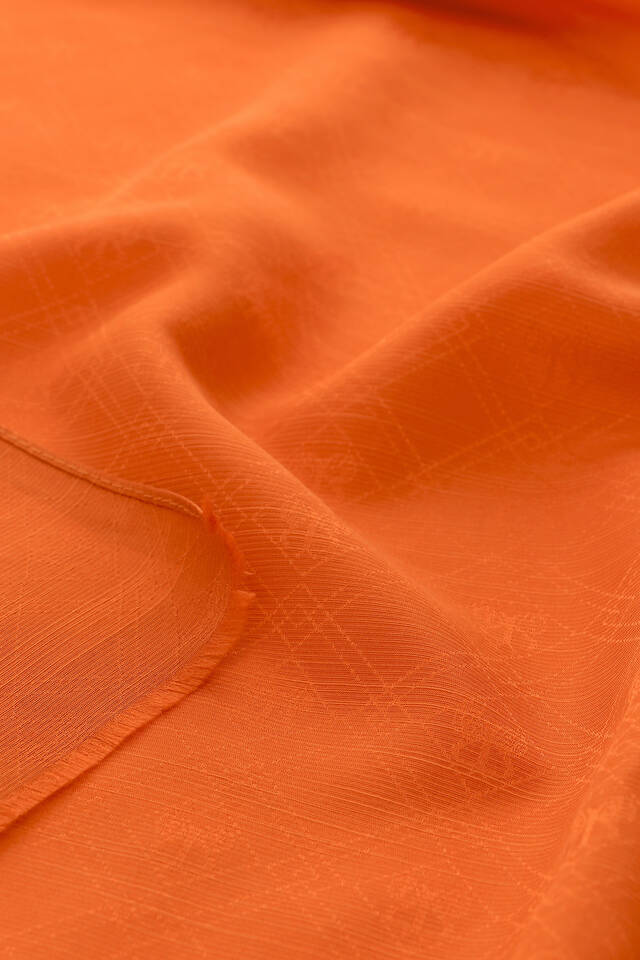 Orange Monogram Pattern Silk Cotton Scarf - 4