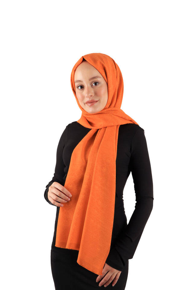 Orange Monogram Pattern Silk Cotton Scarf - 1