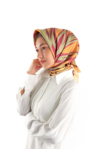 Orange Nilsu Pattern Twill Silk Square Scarf 