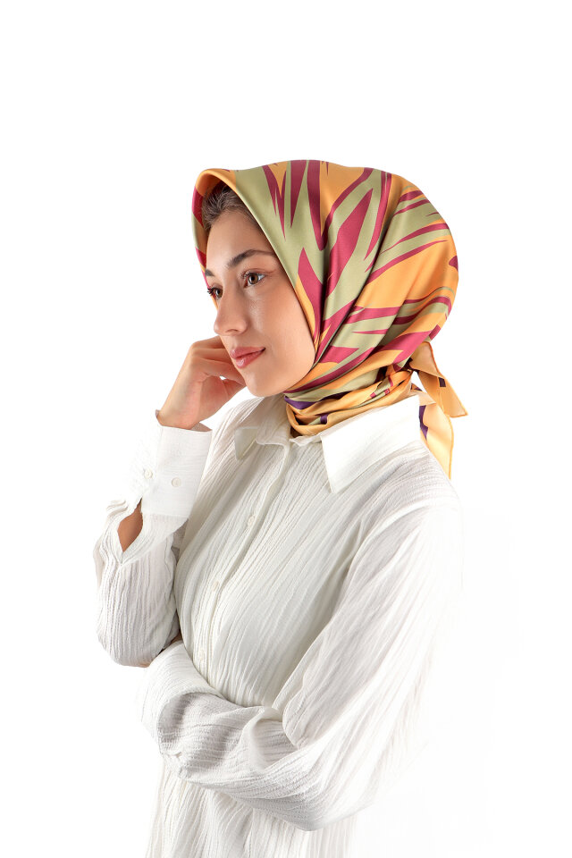 Orange Nilsu Pattern Twill Silk Square Scarf 