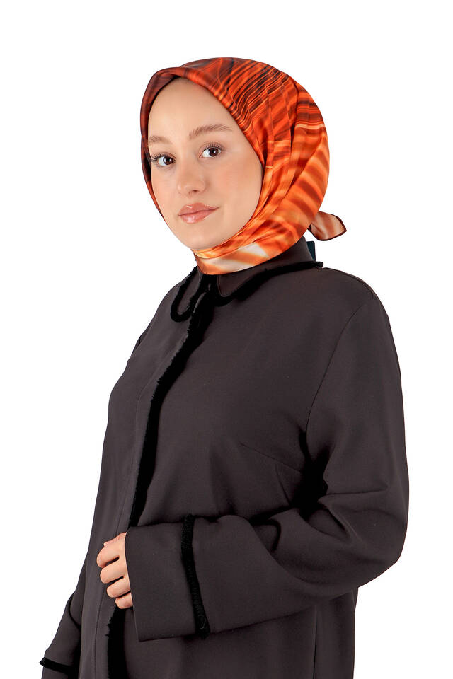 Orange Rainbow Pattern Sura Silk Square Scarf - 2