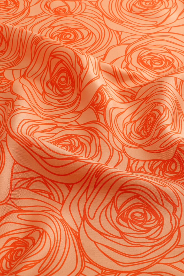 Orange Rosa Pattern Twill Silk Scarf - 4