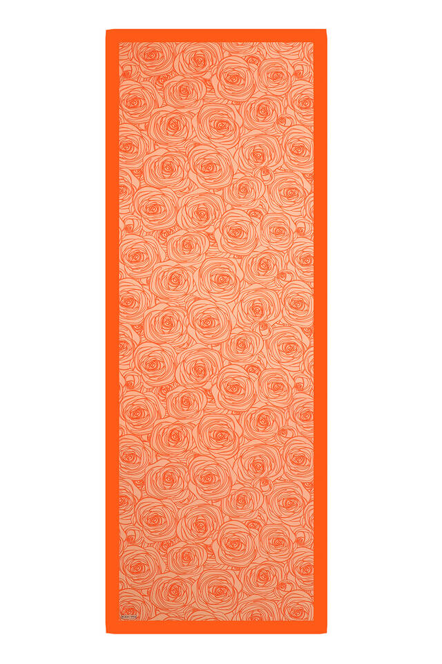 Orange Rosa Pattern Twill Silk Scarf - 3