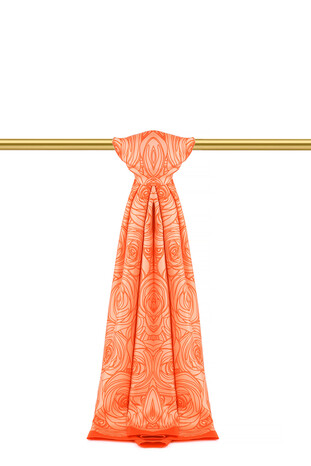 Orange Rosa Pattern Twill Silk Scarf 