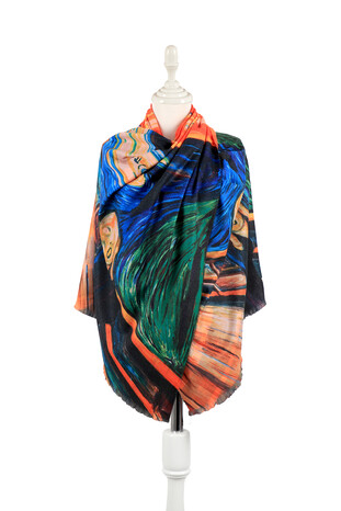 Orange Scream Pattern Winter Shawl 