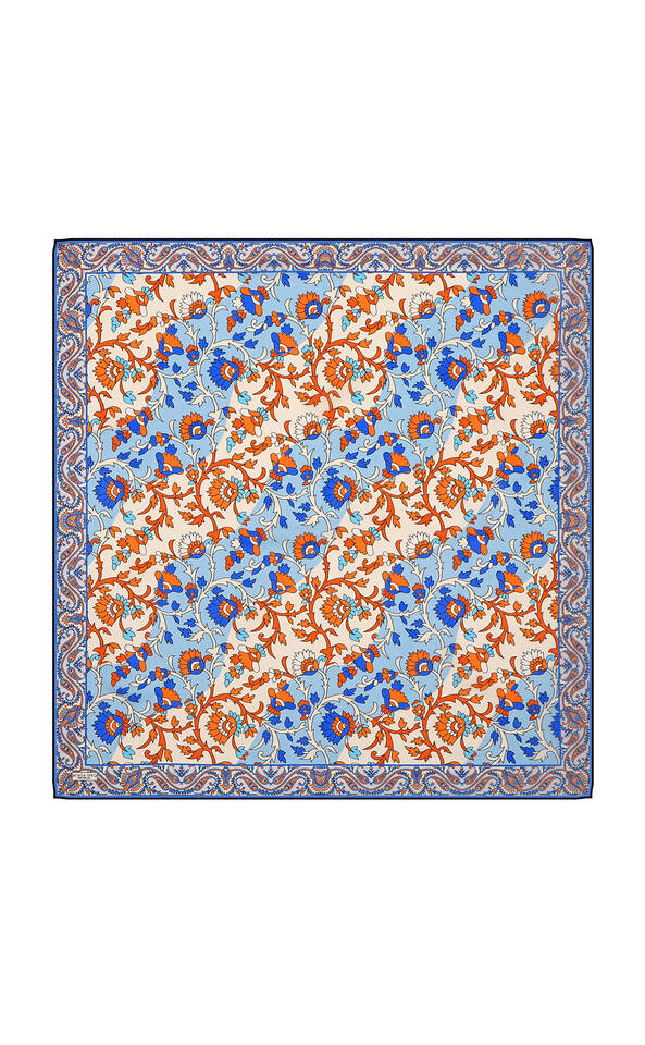 Orange Shawl Pattern Voile Silk Square Scarf - Bursa İpek