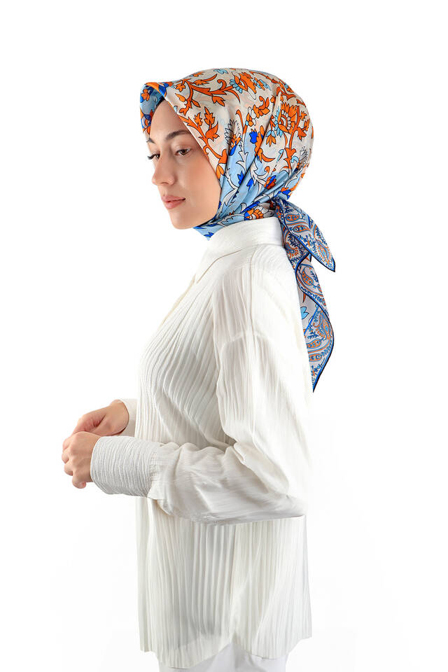 Orange Shawl Pattern Voile Silk Square Scarf - 2