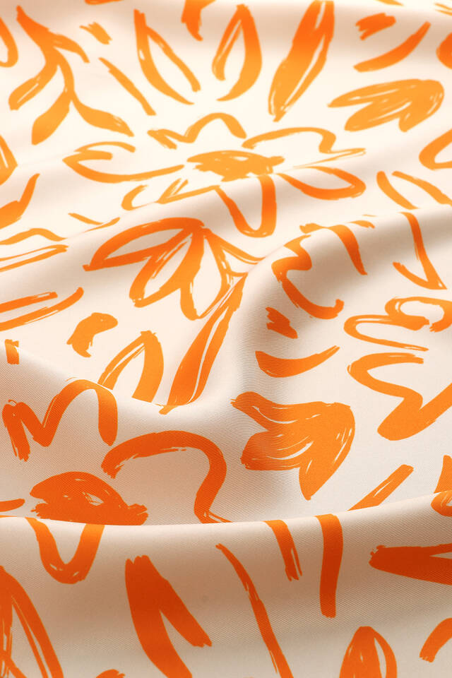 Orange Spring Pattern Twill Silk Scarf - 4