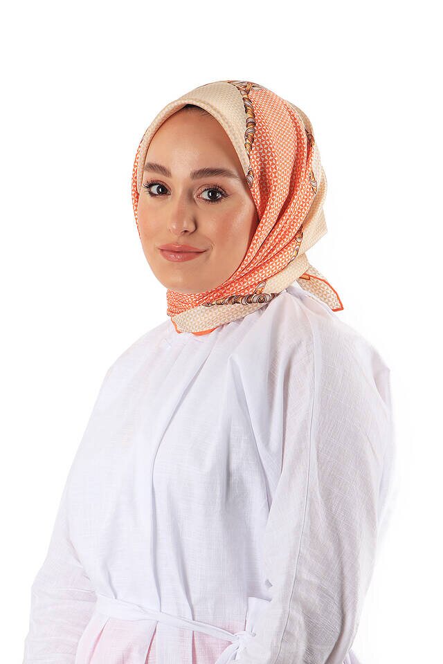 Orange Straw Pattern Twill Silk Square Scarf - 2