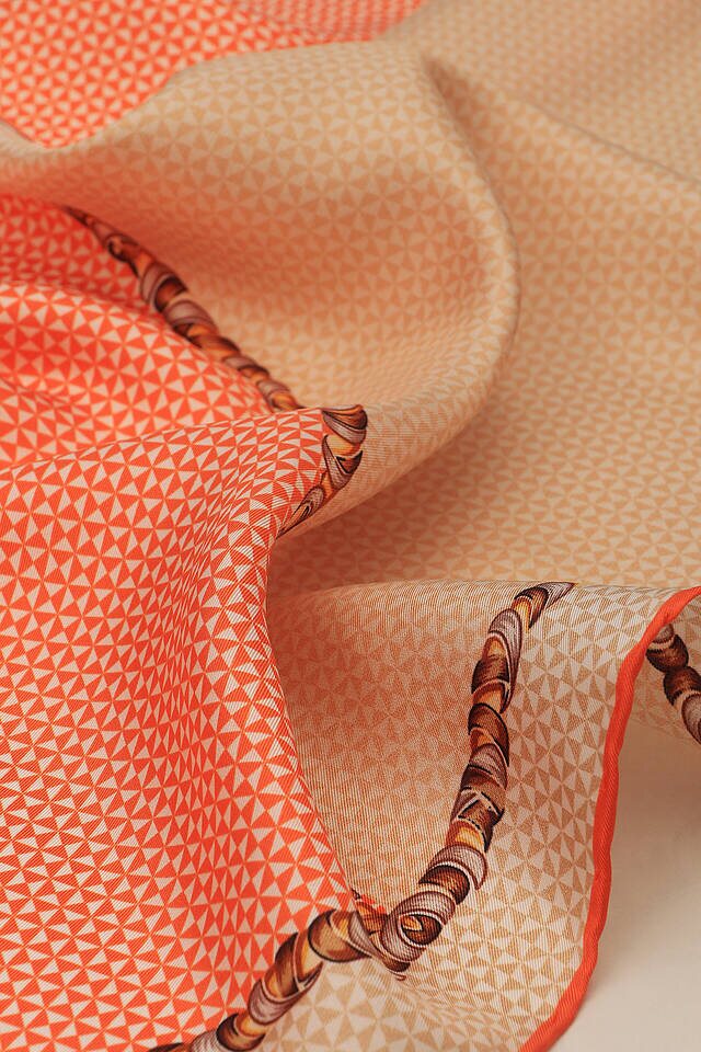Orange Straw Pattern Twill Silk Square Scarf - 3