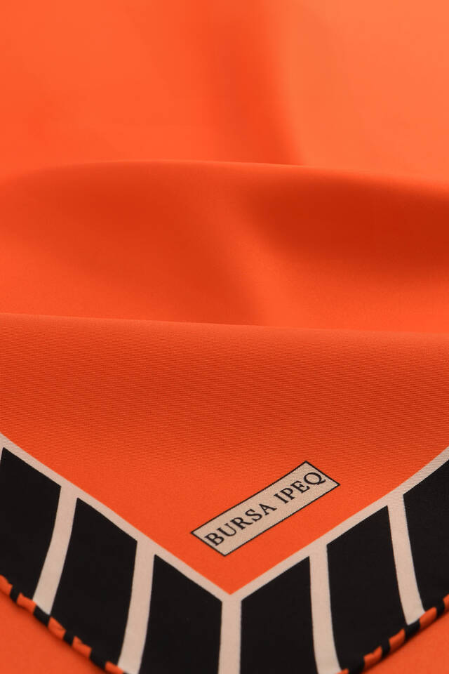 Orange Stripe Pattern Twill Silk Square Scarf - 3