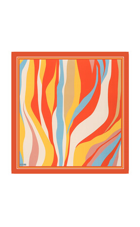 Orange Wave Pattern Twill Silk Square Scarf 