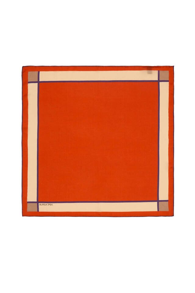 Orange Wide Border Plain Silk Pocket Square - Bursa İpek