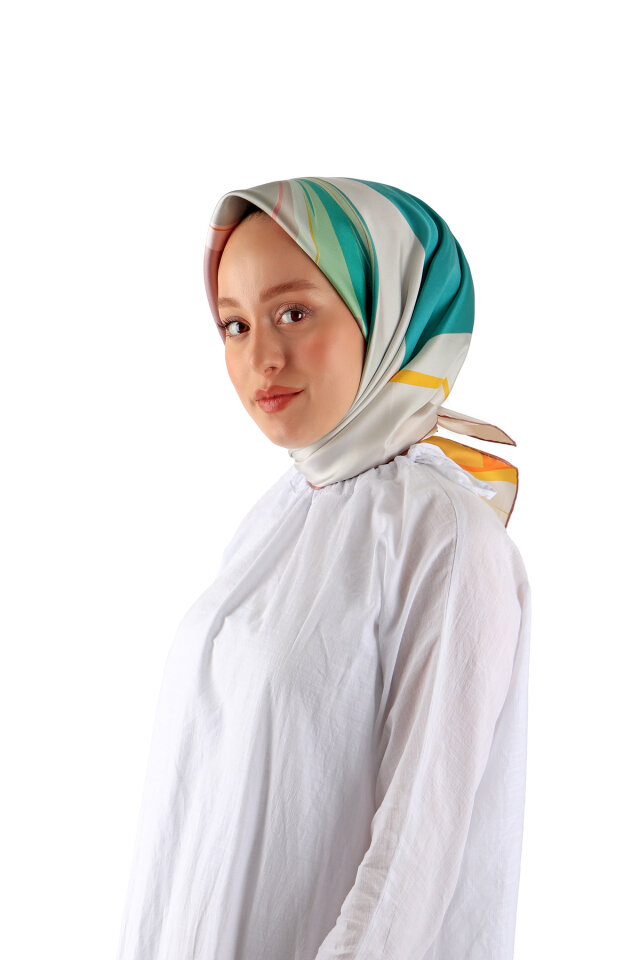 Mint Orkide Desen Twill İpek Eşarp 