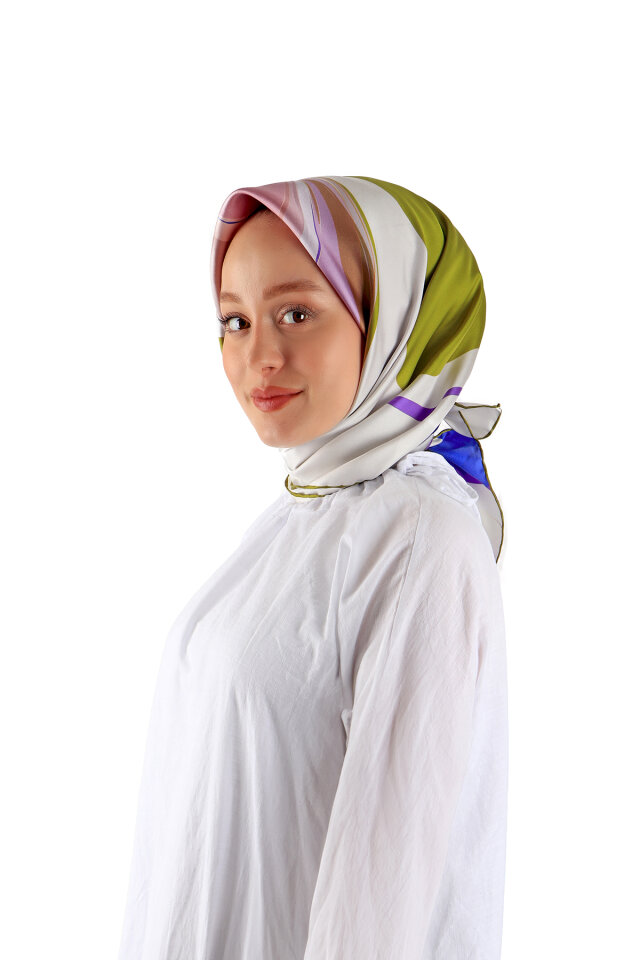 Yeşil Orkide Desen Twill İpek Eşarp 