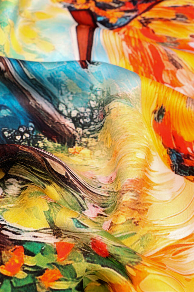 Turuncu Orman Desen İpek Mendil - 3