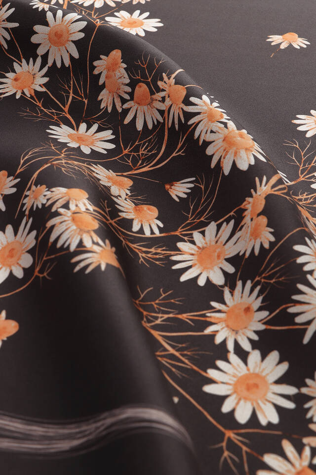 Füme Papatya Desen Twill İpek Eşarp - 3