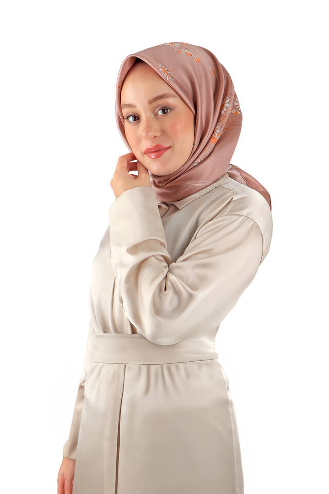 وشاح حريري من نسيج قطني طويل بنمط ديزي روز المتربة - 2