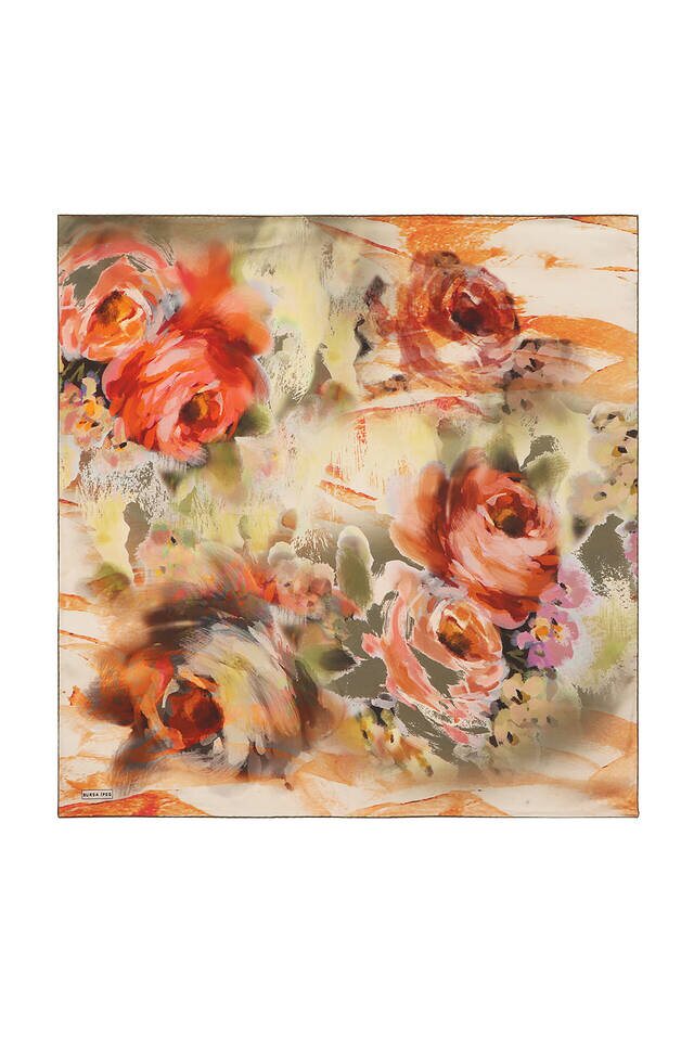 وشاح حرير سورا بنقشة الباستيل كاكي 