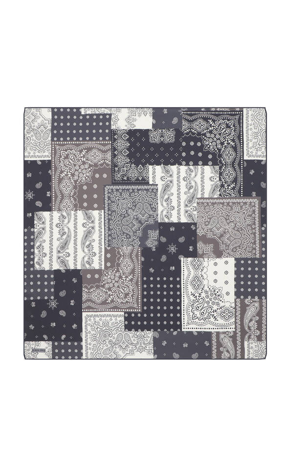 Antrasit Patchwork Desen Twill İpek Eşarp 