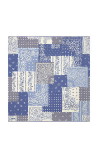 İndigo Patchwork Desen Twill İpek Eşarp 