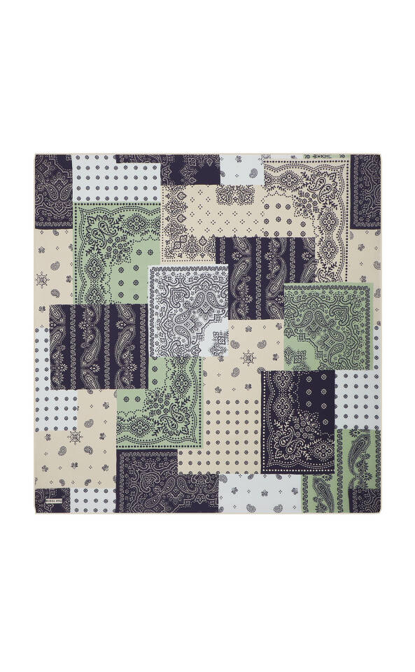 Mint Patchwork Desen Twill İpek Eşarp 