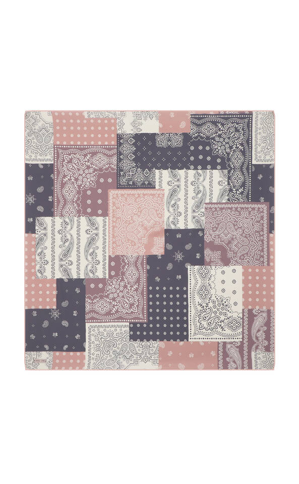 Pembe Patchwork Desen Twill İpek Eşarp 