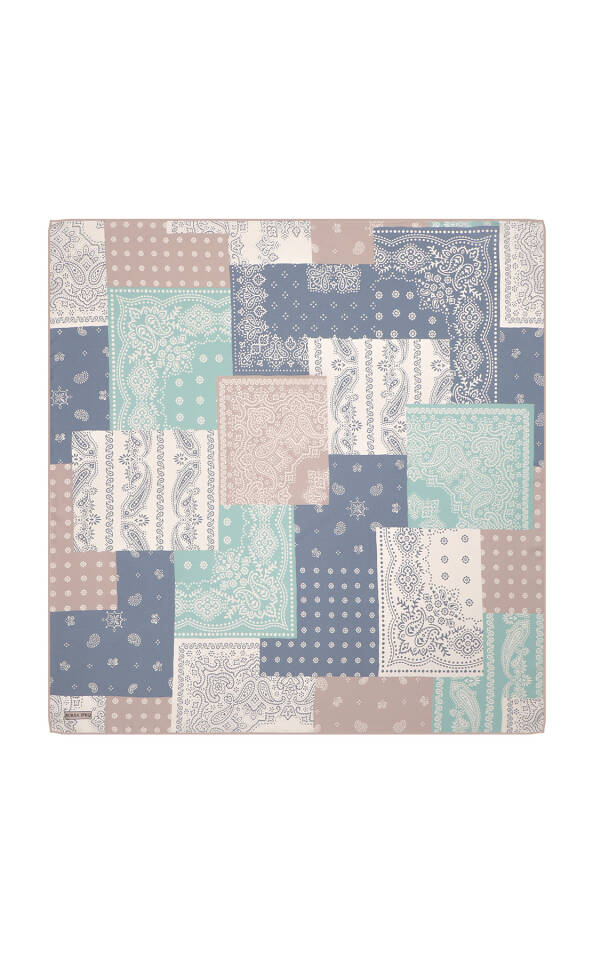Pudra Patchwork Desen Twill İpek Eşarp 
