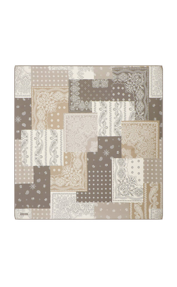 Taş Patchwork Desen Twill İpek Eşarp 