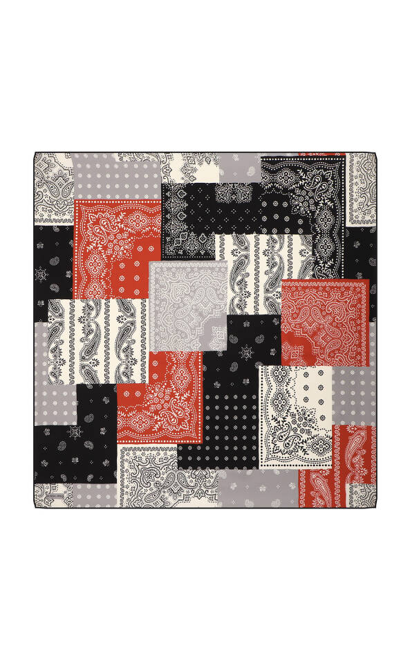 Black Patchwork Pattern Twill Silk Scarf - Bursa İpek