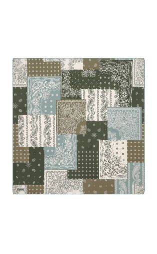 Green Patchwork Pattern Twill Silk Scarf 